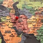 a map of the middle east with a pin in it