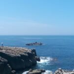 person standing on top of gray stone formation near sea at daytime