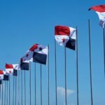 a row of texas state flags blowing in the wind
