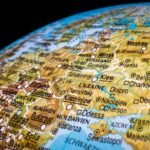 a close up of a globe with a black background